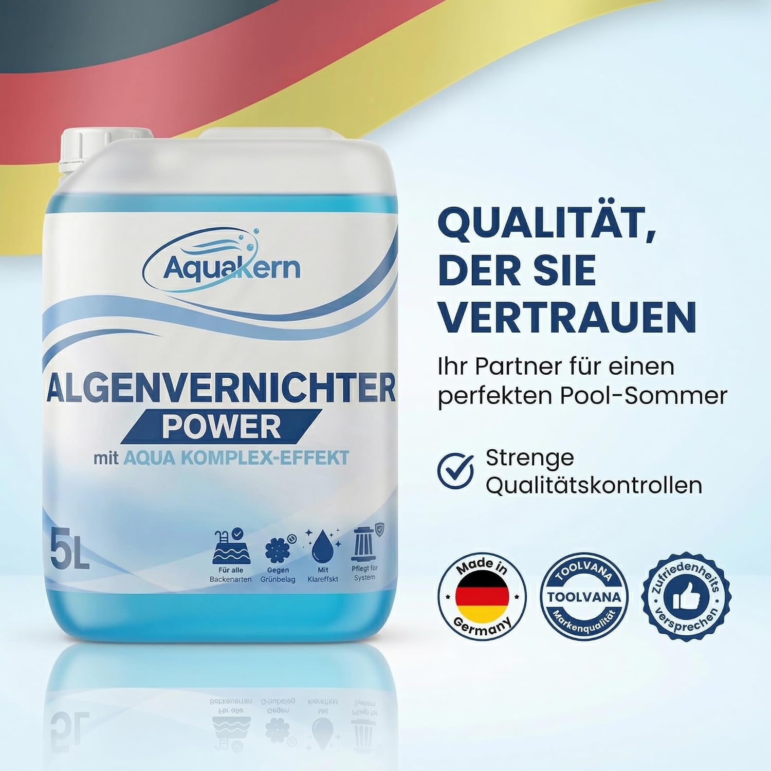 Detalle de Aquakern Algenvernichter Pool Power 5L mit Aqua KLAR KOMPLEX – für über 250.000 Liter