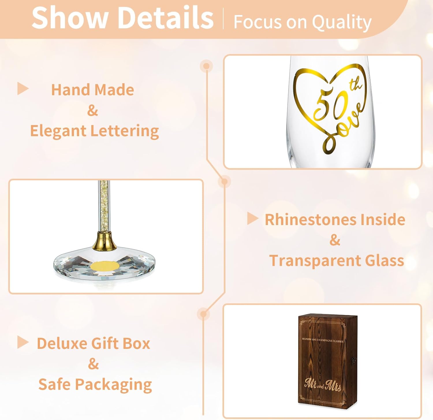 Thumbnail 5 de NUPTIO 50th Anniversary Gold Champagne Flutes set