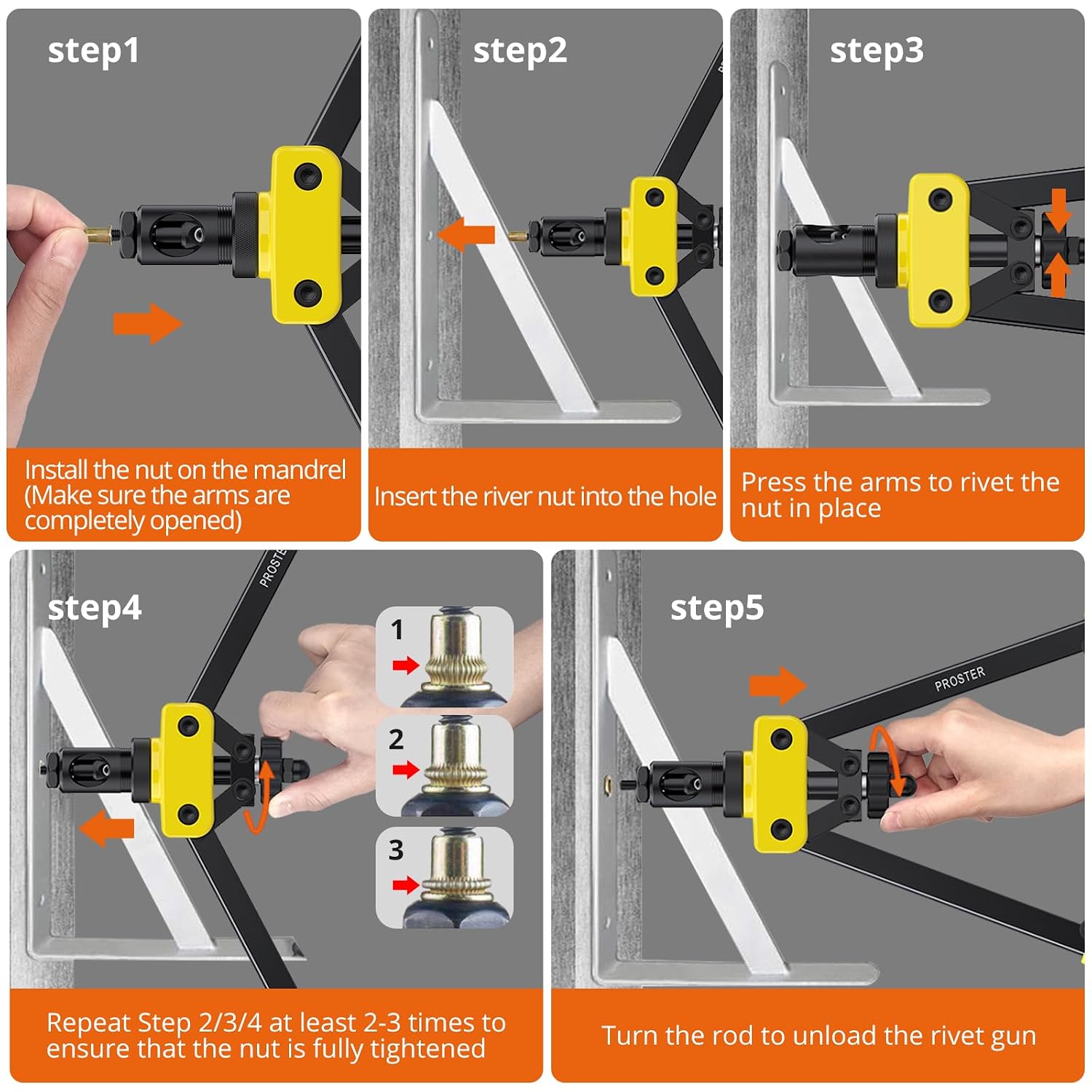 Detalle 1 de Proster 14-inch Rivet Nut Gun Kit, M3–M10, with 150 Rivet Nuts