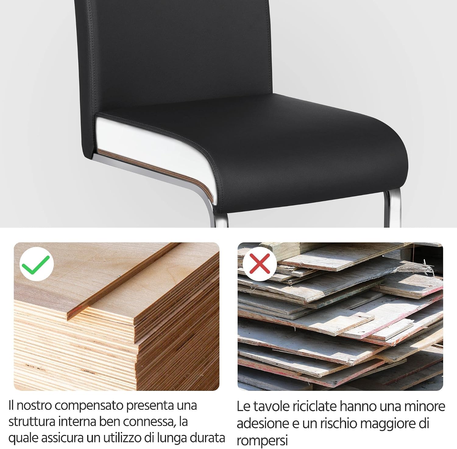 Detalle de Yaheetech Set 2 sedie da sala da pranzo imbottite con schienale alto, seduta spessa 10 cm e gambe a U in metallo, nero