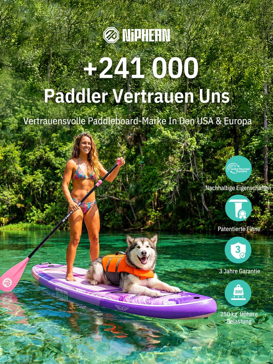 Detalle 2 de Niphean (Extra Groß) Stand Up Paddling Board – 335x83x15 cm, bis 250 kg, StabilTrac Finne & Komplettset