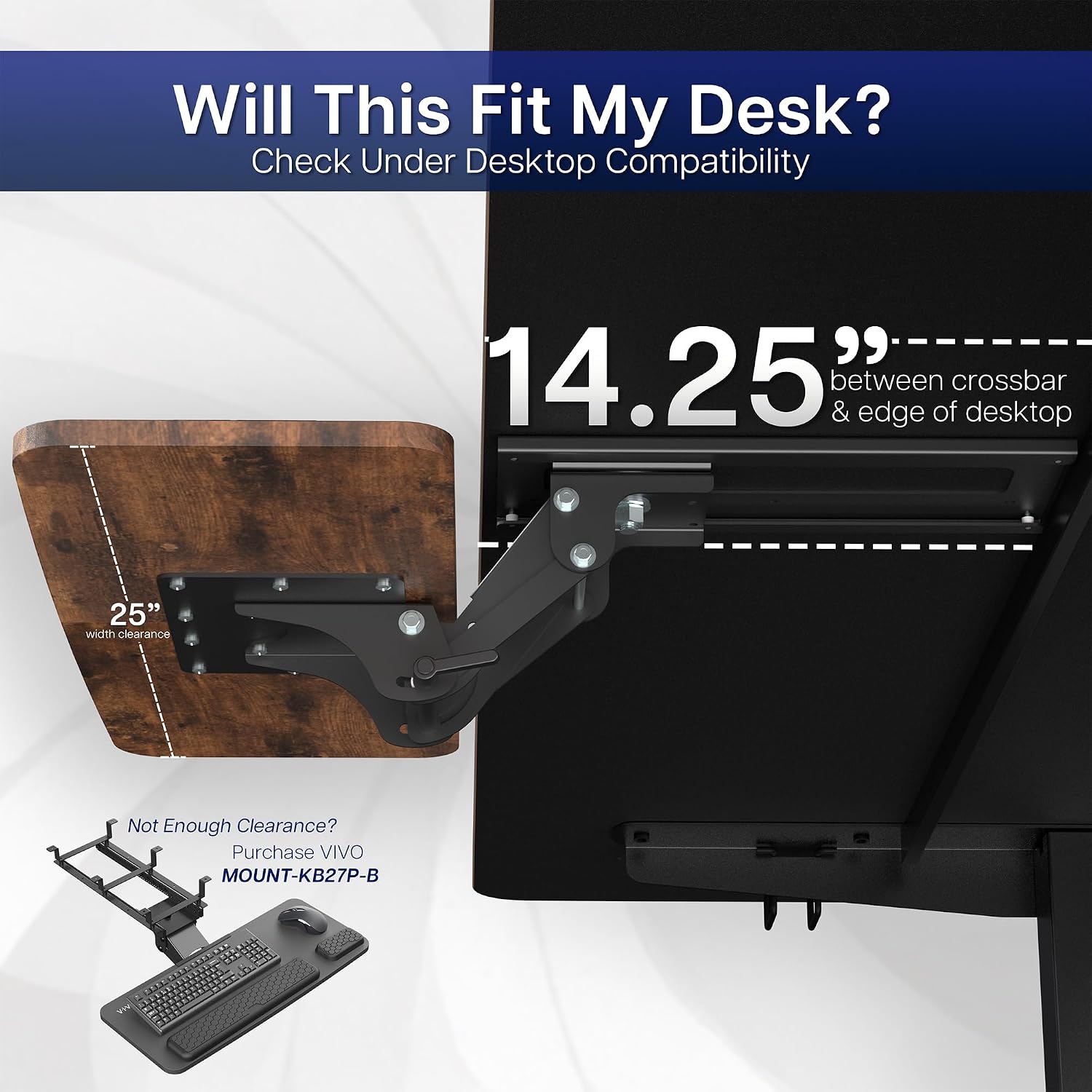 Thumbnail 3 de VIVO MOUNT-KB03N Under-Desk Keyboard Tray, 25 x 10-Inch, Vintage Brown
