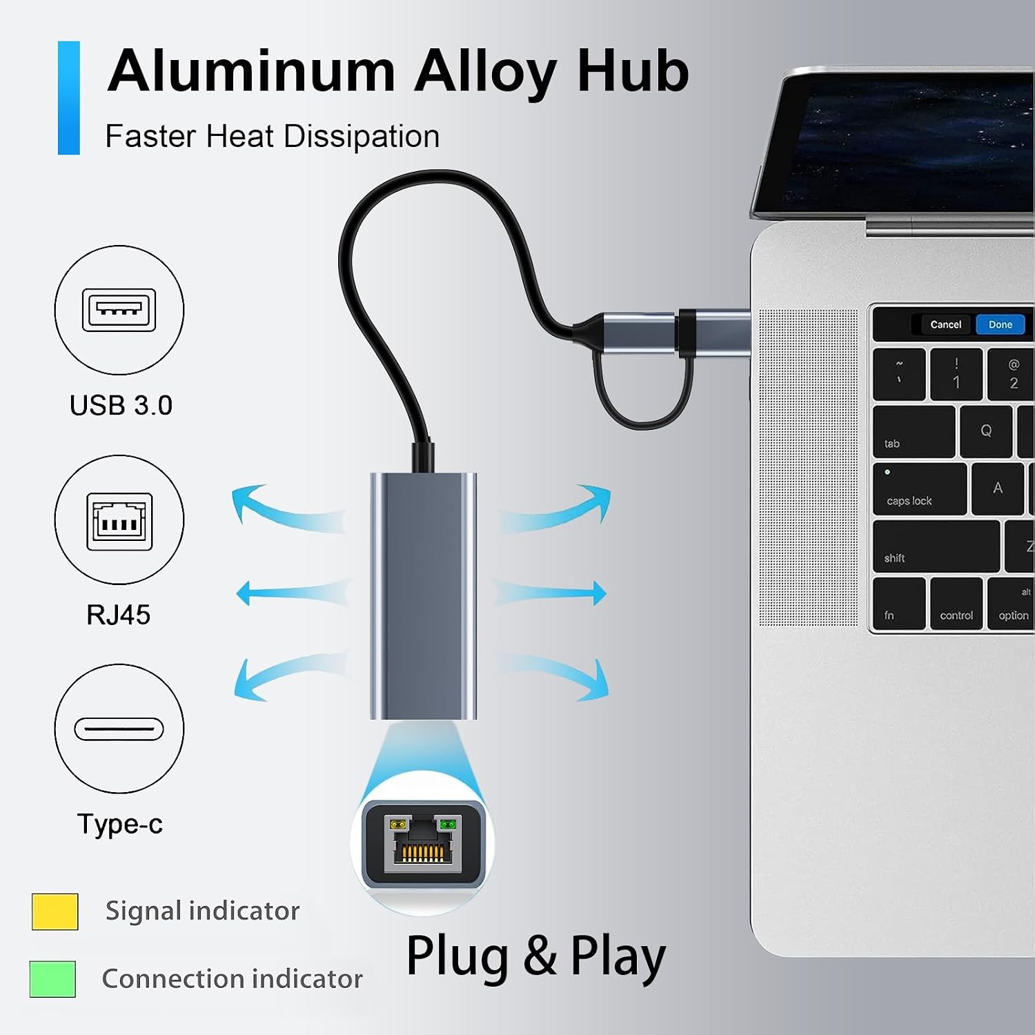 Detalle de Vonxite USB C Ethernet Adapter 1000Mbps – USB 3.0/USB-C to RJ45 Netzwerklösung