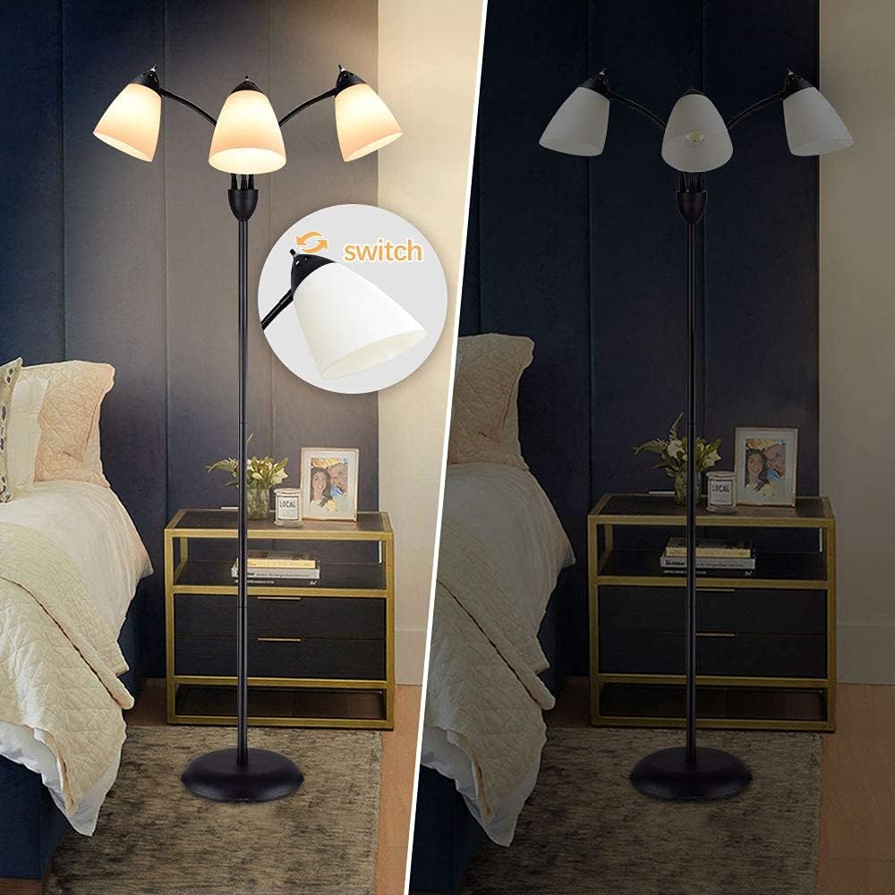 Detalle de Depuley 3-Light Floor Lamp – Modern LED Standing Light with 3 Adjustable Heads (E27, Bulb Not Included) in Matt Black