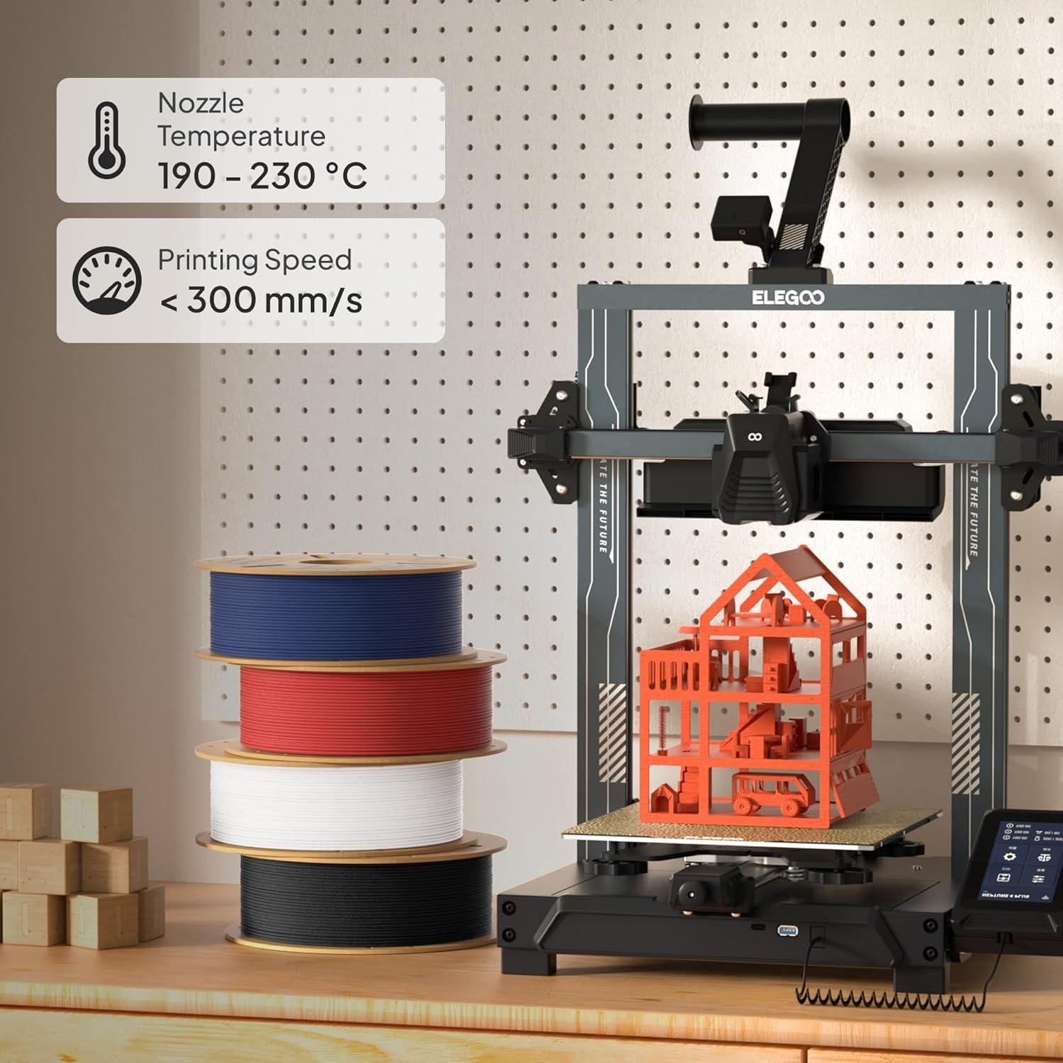 Thumbnail 4 de ELEGOO Matte PLA Filament Bundle 4KG, 1,75 mm – 4 Spulen à 1 kg, Mehrfarbig, Maßgenauigkeit ±0,02 mm