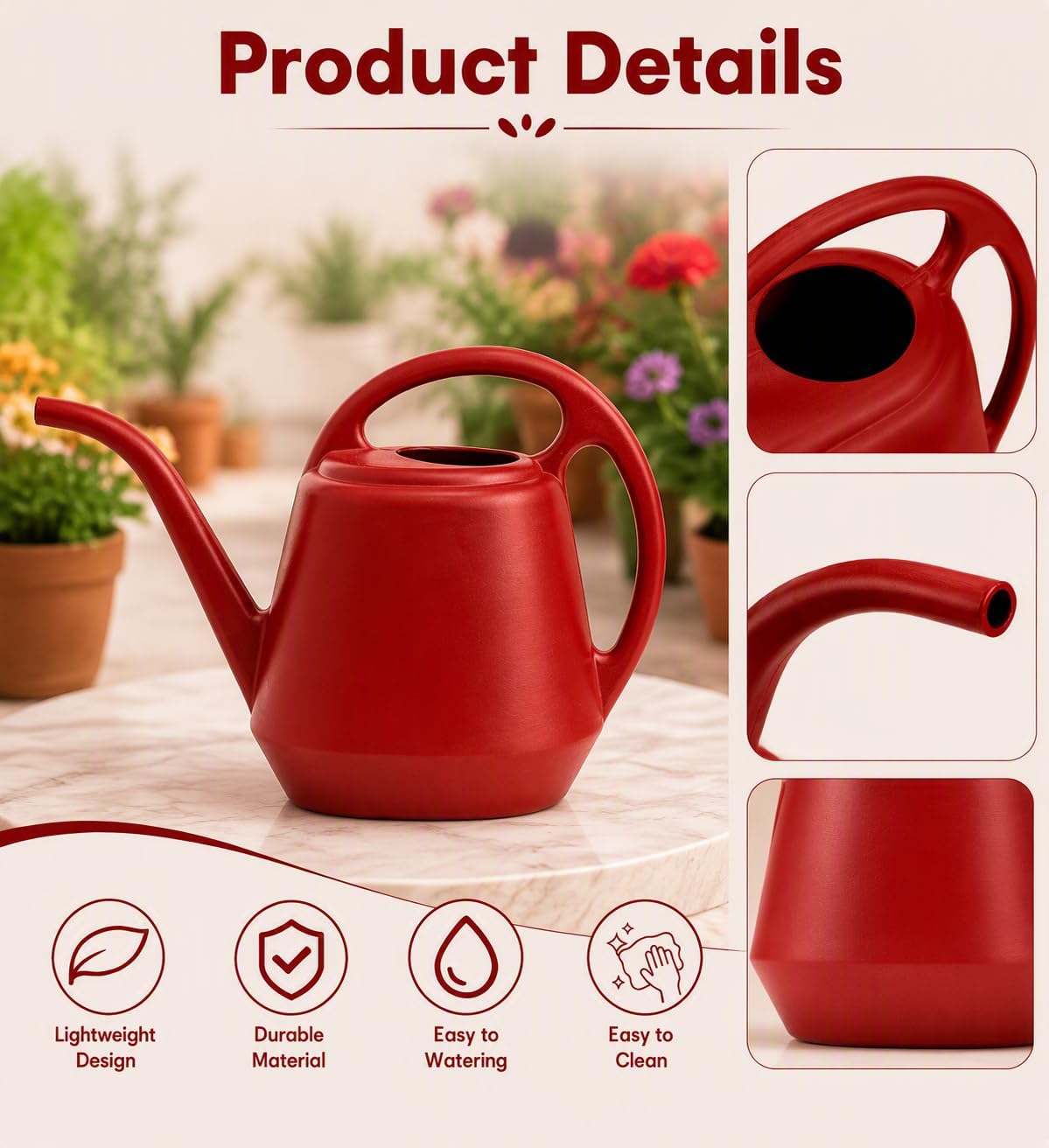 Detalle de Fasmov Plastic Watering Can, 1-Gallon, Burnt Red with Long Spout