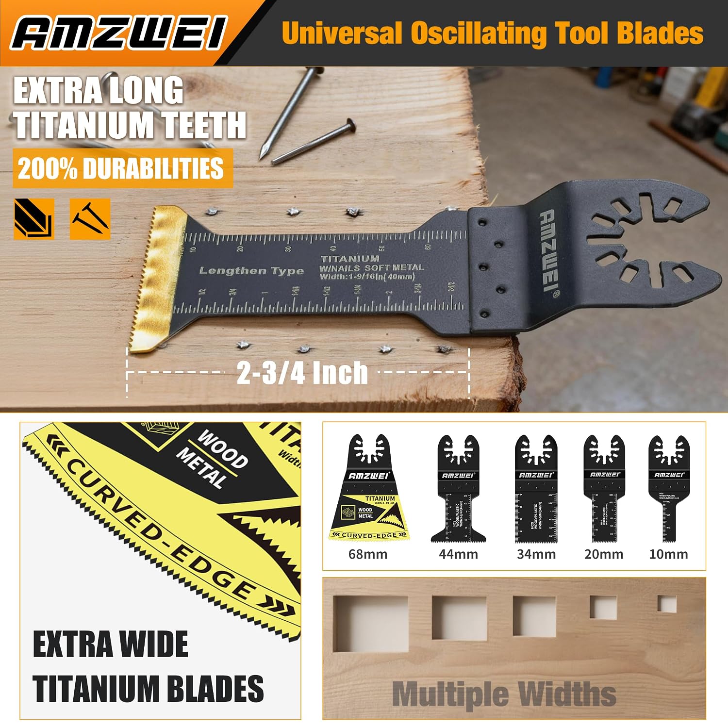 Detalle de AMZWEI JP038 153-Piece Oscillating Tool Blade Set with Titanium Blades