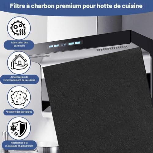 Detalle de AYESY Filtre Hotte – kit 3 filtres éponge charbon actif, adaptables 57 cm x 47 cm