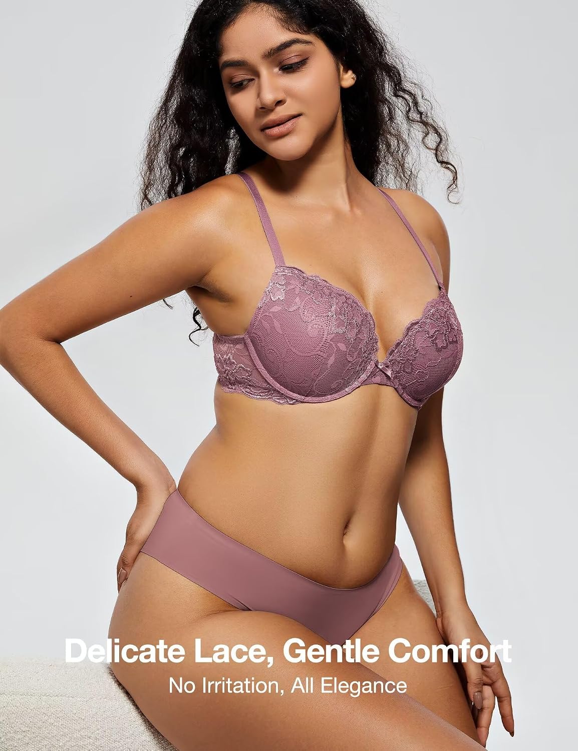 Detalle de Deyllo Push-Up-BH für Damen mit Spitze – gepolsterter Bügel-BH mit Trägern zum Verstellen