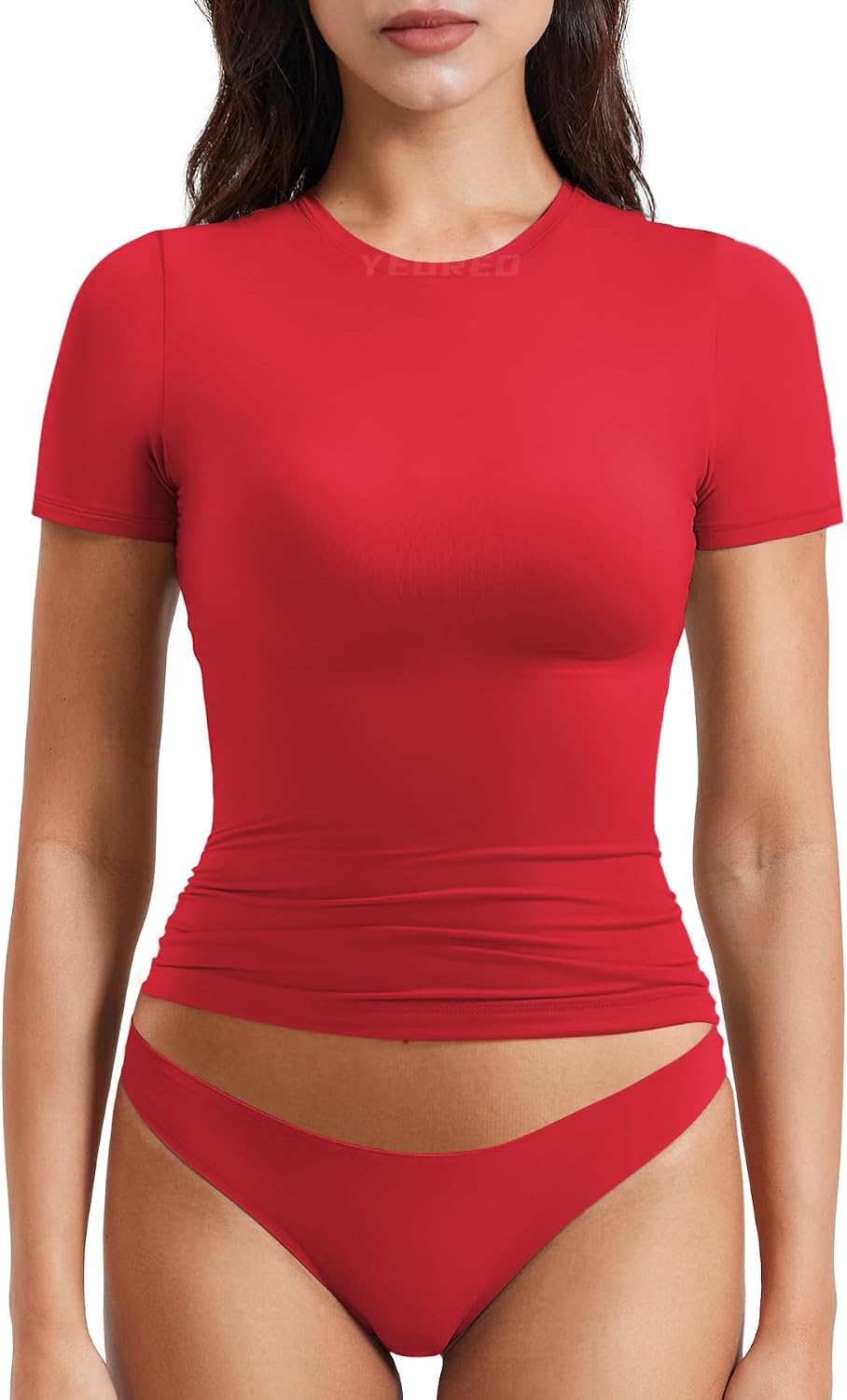 Detalle de YEOREO Ease HWH-YCA3041 Fitted Workout Top, Double-Lined Crop Tee