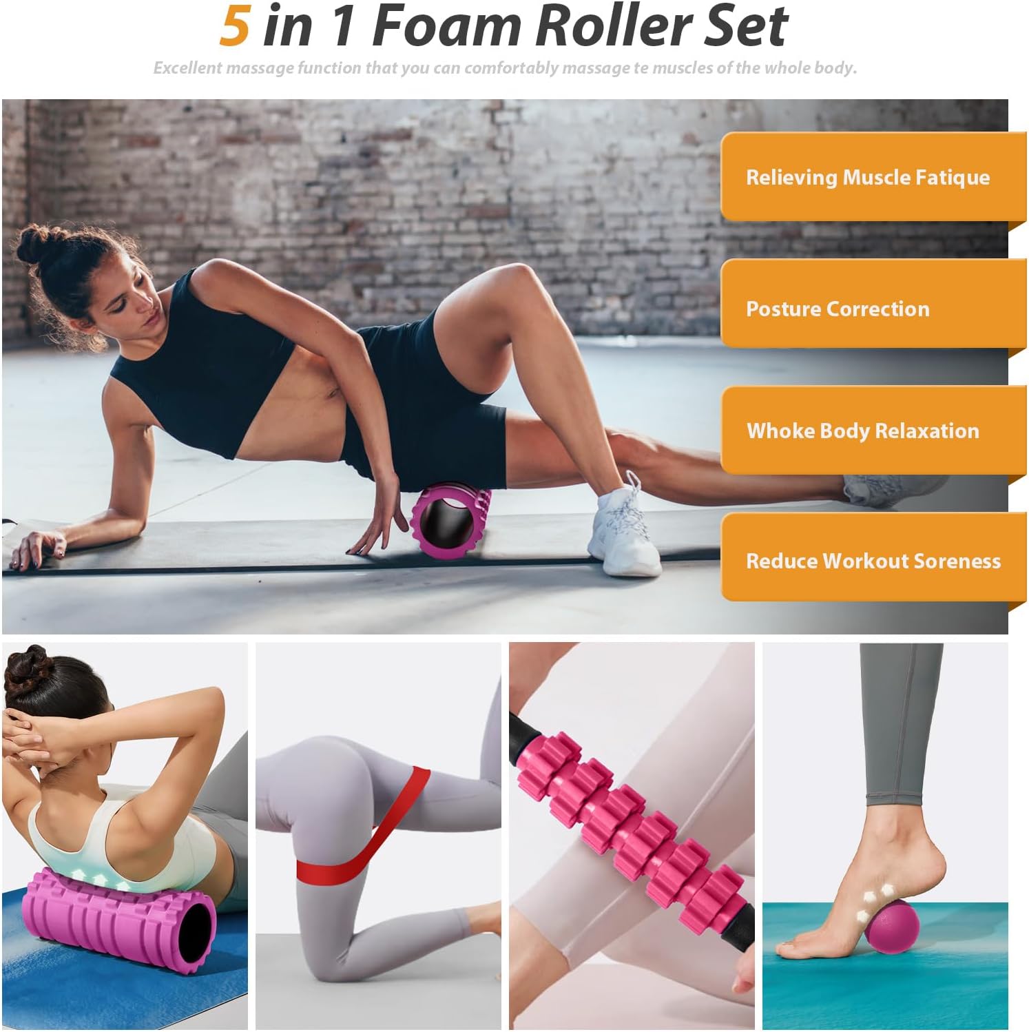 Detalle 2 de SUBCULTUREPICK 5-in-1 Foam Roller Set with Massage Stick, Ball and Band