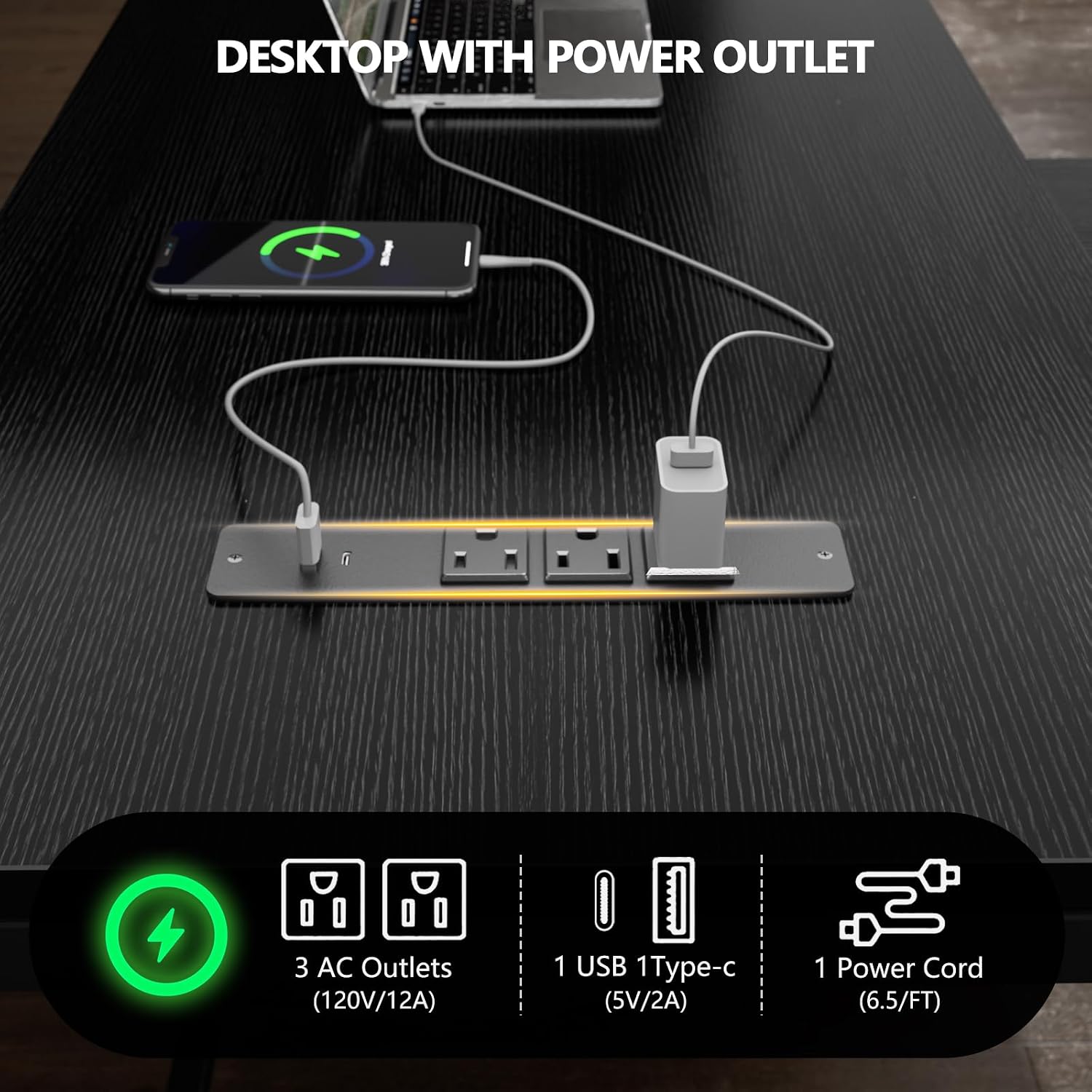 Thumbnail 3 de Korfile CD-026 L-Shaped Computer Desk, 59-Inch, Reversible with Charging Ports