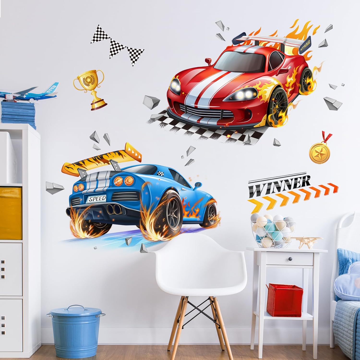 Thumbnail 4 de Tanlaby 3D Auto Wandtattoo Rennwagen – 2‑teiliges Wandmotiv für Kinderzimmer