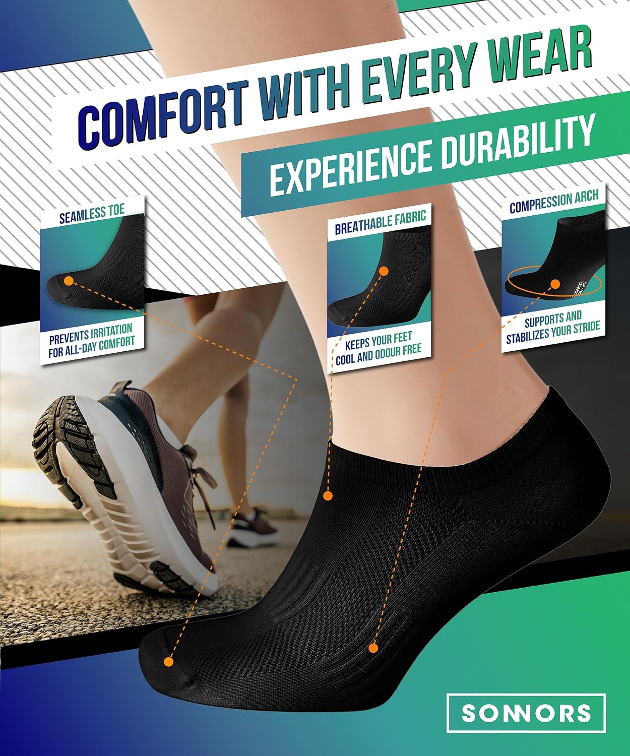 Thumbnail 2 de SONNORS ankle socks 6 pairs, anti blister