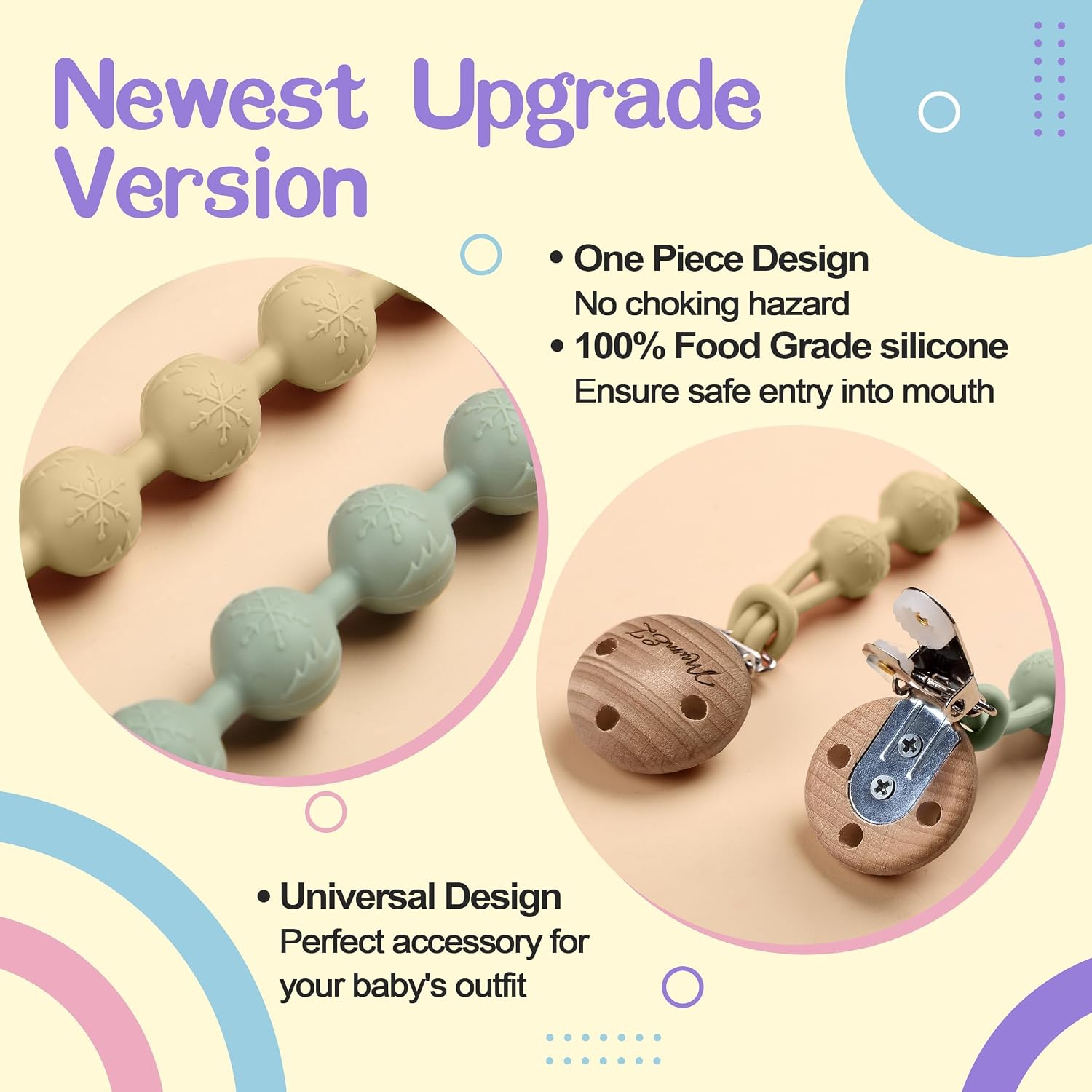 Thumbnail 2 de MumEZ Dummy Clip – 2 Pcs Premium Silicone Dummy Clip (Cream White + Purple) for Babies
