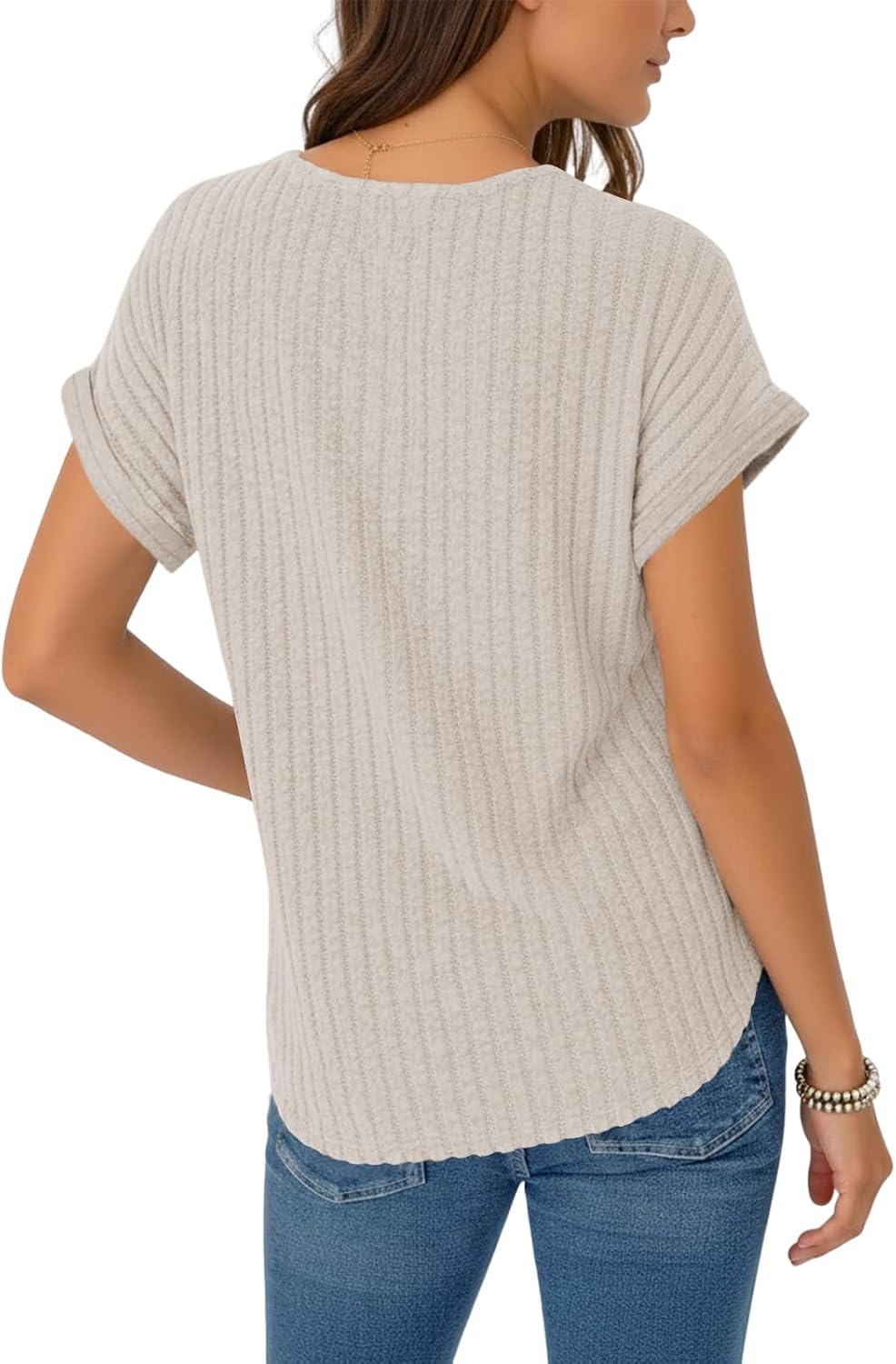 Thumbnail 1 de Cuptacc Damen Kurzarm-T-Shirt mit V-Ausschnitt – Leichtes Basic Top für Frühling & Sommer