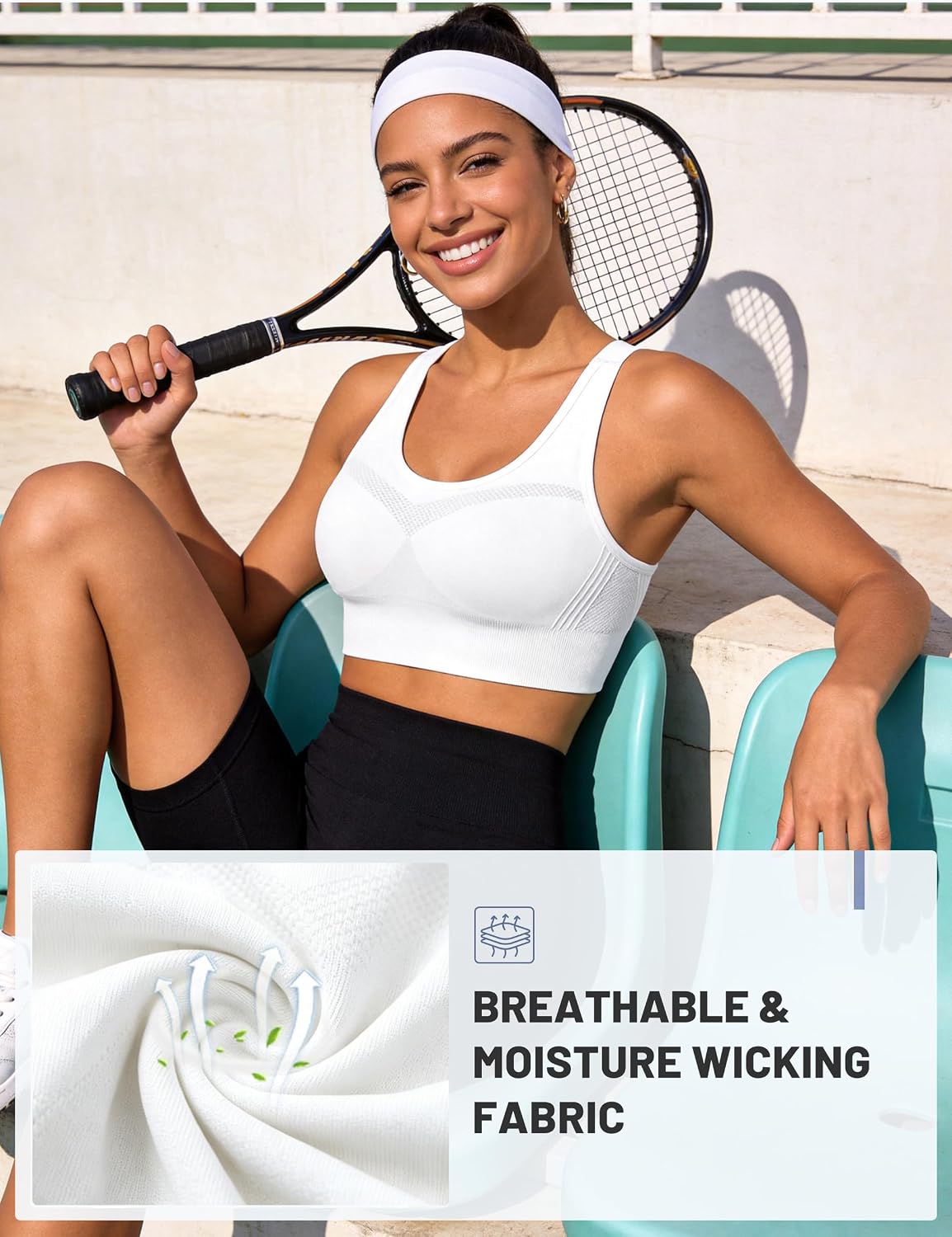 Detalle de Litherday Sport BH Damen Push-Up – nahtloser Sport-BH ohne Bügel, mit herausnehmbaren Pads