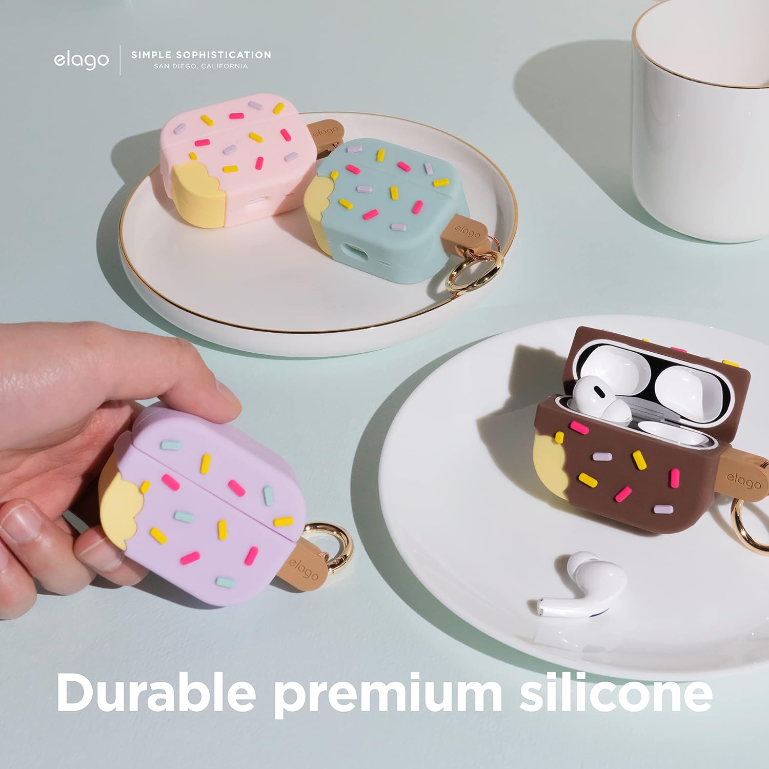 Detalle de Coque Ice Cream elago pour étui AirPods Pro 2 (compatible charge sans fil) avec mousqueton – Menthe