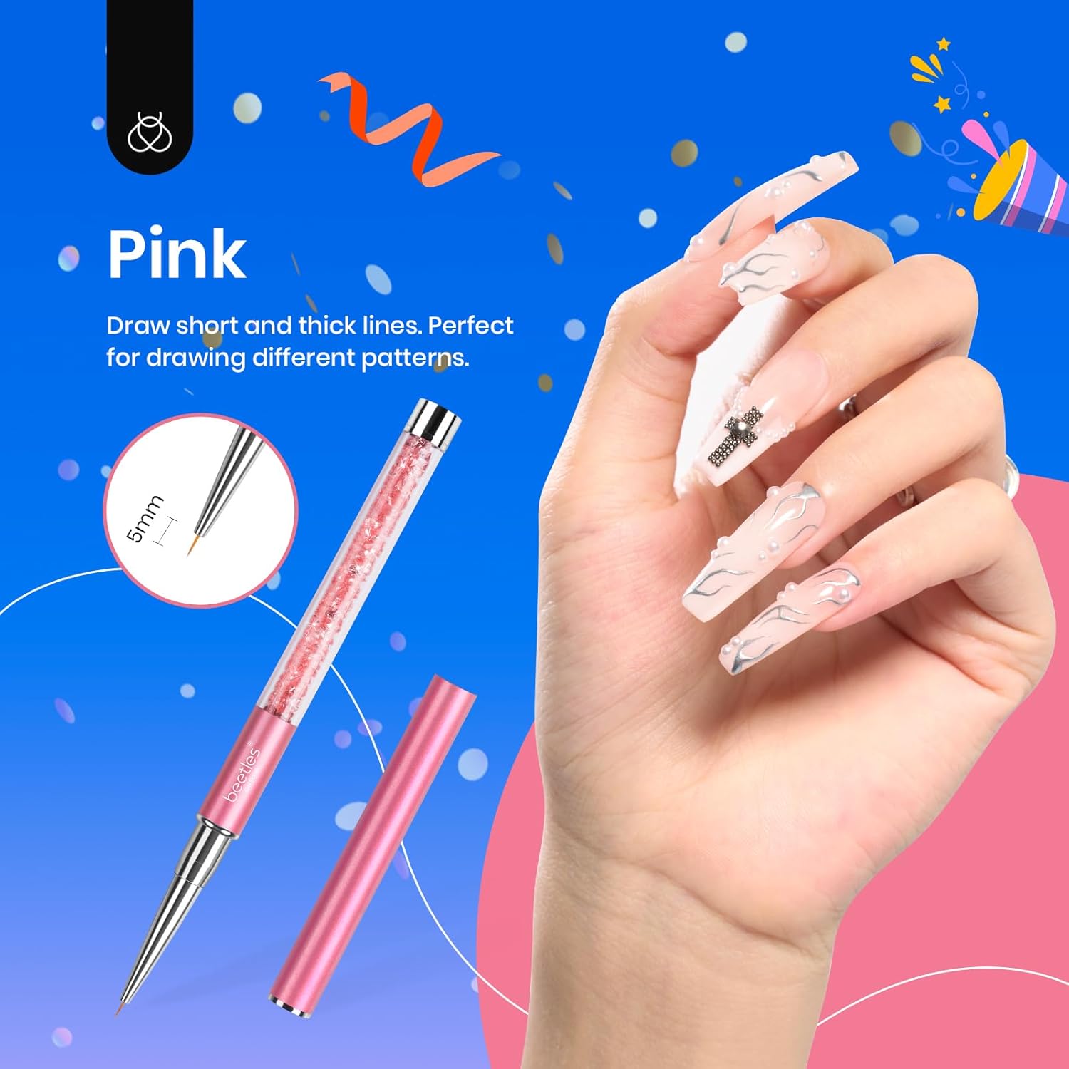 Thumbnail 1 de beetles Gel Polish Beetles Nagel Art Liner Pinsel Set (5-teilig) – Nagel-Designpinsel für Gel-Lack, feine Linien & Muster