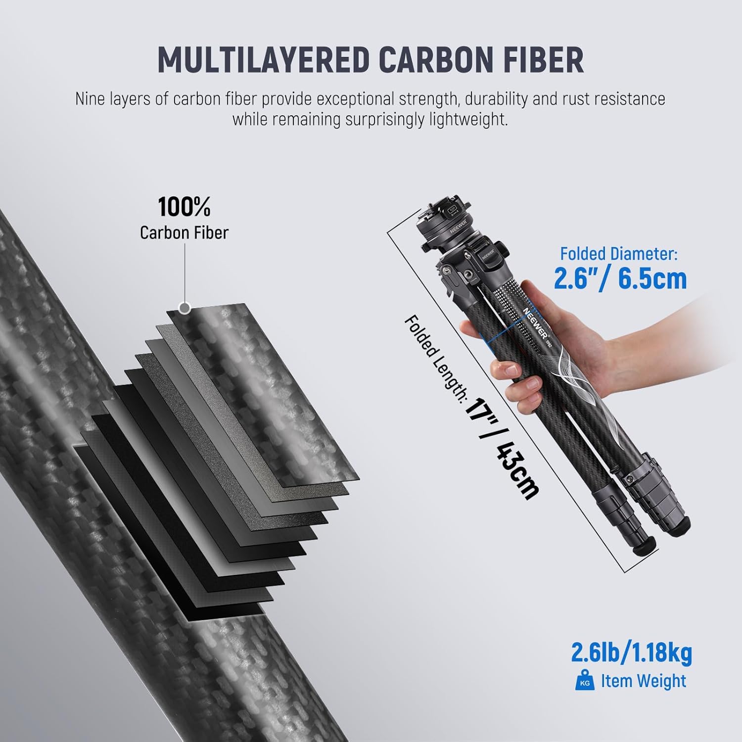 Detalle de NEEWER LITETRIP LT32 62" Travel Tripod Carbon Fibre
