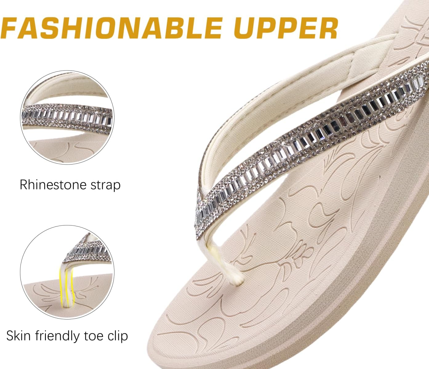 Detalle de ONCAI Damen Zehentrenner Flip Flops mit Glitzer – Indoor/Outdoor, Orthopädie Fußgewölbe-Unterstützung, Größe 36–43