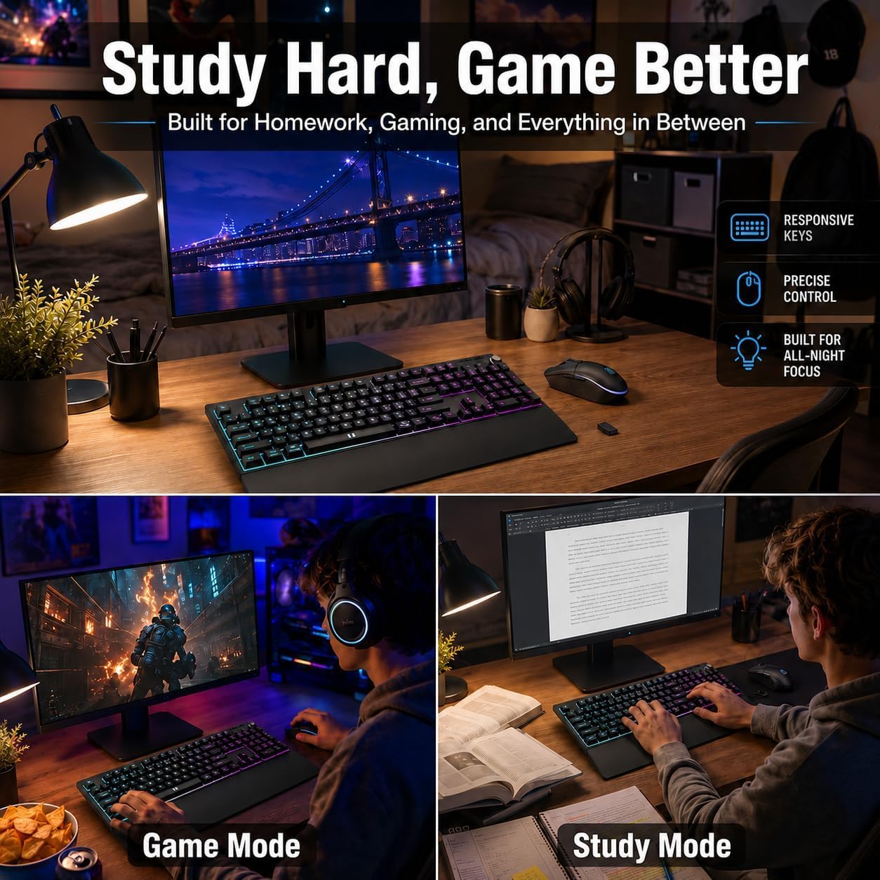 Detalle 2 de Seenda Wireless Gaming Keyboard and Mouse, Full-Size