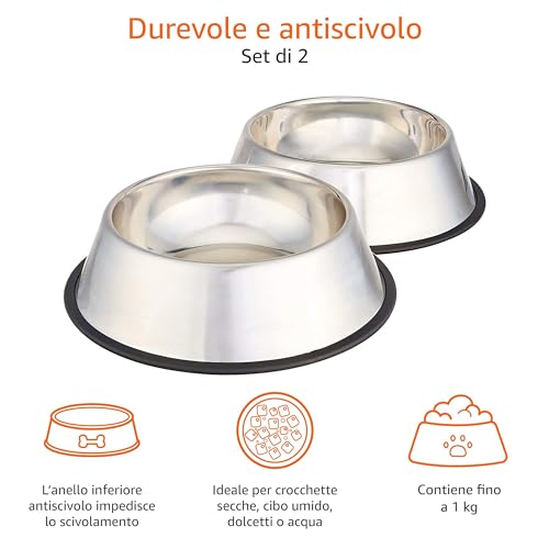 Detalle de Amazon Basics Ciotola per cani in acciaio inox – confezione da 2, 1000 ml