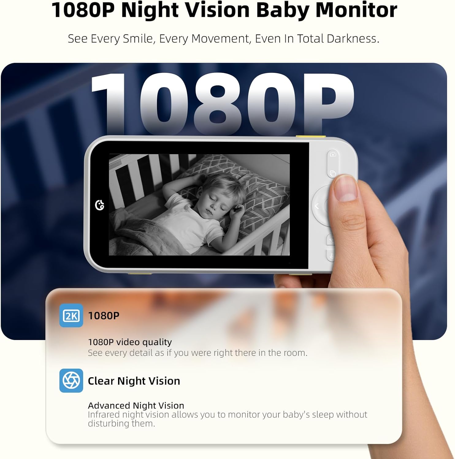 Thumbnail 1 de Ellie Baby Pro Ellie Pro Baby Monitor with Camera & Audio (5'' IPS, 2K UHD, 6000mAh, Pan-Tilt Remote)