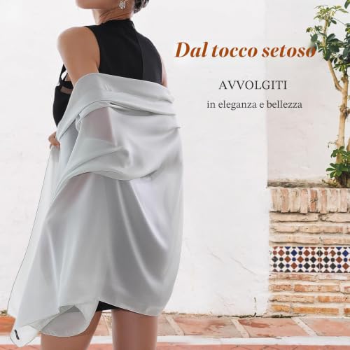 Detalle de RIIQIICHY Foulard Verde: Scialle in Seta Sintetica Leggera da Donna per Cerimonie e Sposa