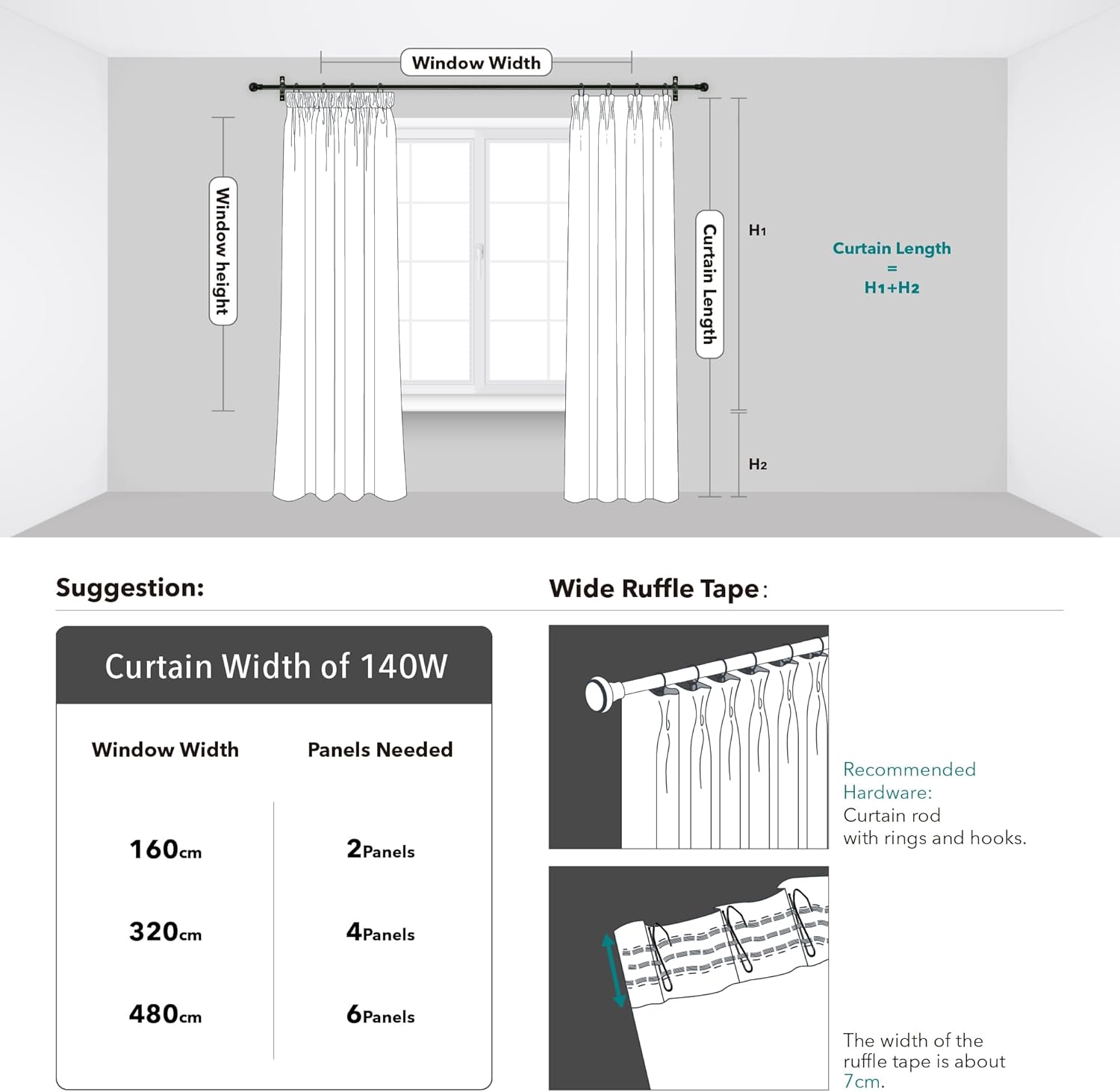 Thumbnail 6 de Deconovo Thermal Blackout Pencil Pleat Curtains (2 Panels) – Thermal insulated light grey, 55 x 82 inch