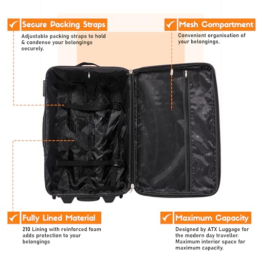 Detalle de ATX Luggage Large Expandable Soft Shell Suitcase (120L, 77x49x30 cm) with 3-Digit Lock and 2 Wheels