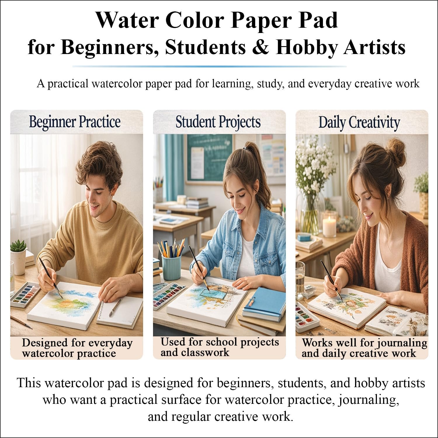 Detalle 2 de Ogfu Watercolor Paper Pad (9"x12", 140 lb / 300 gsm) Cold Press, Acid-Free