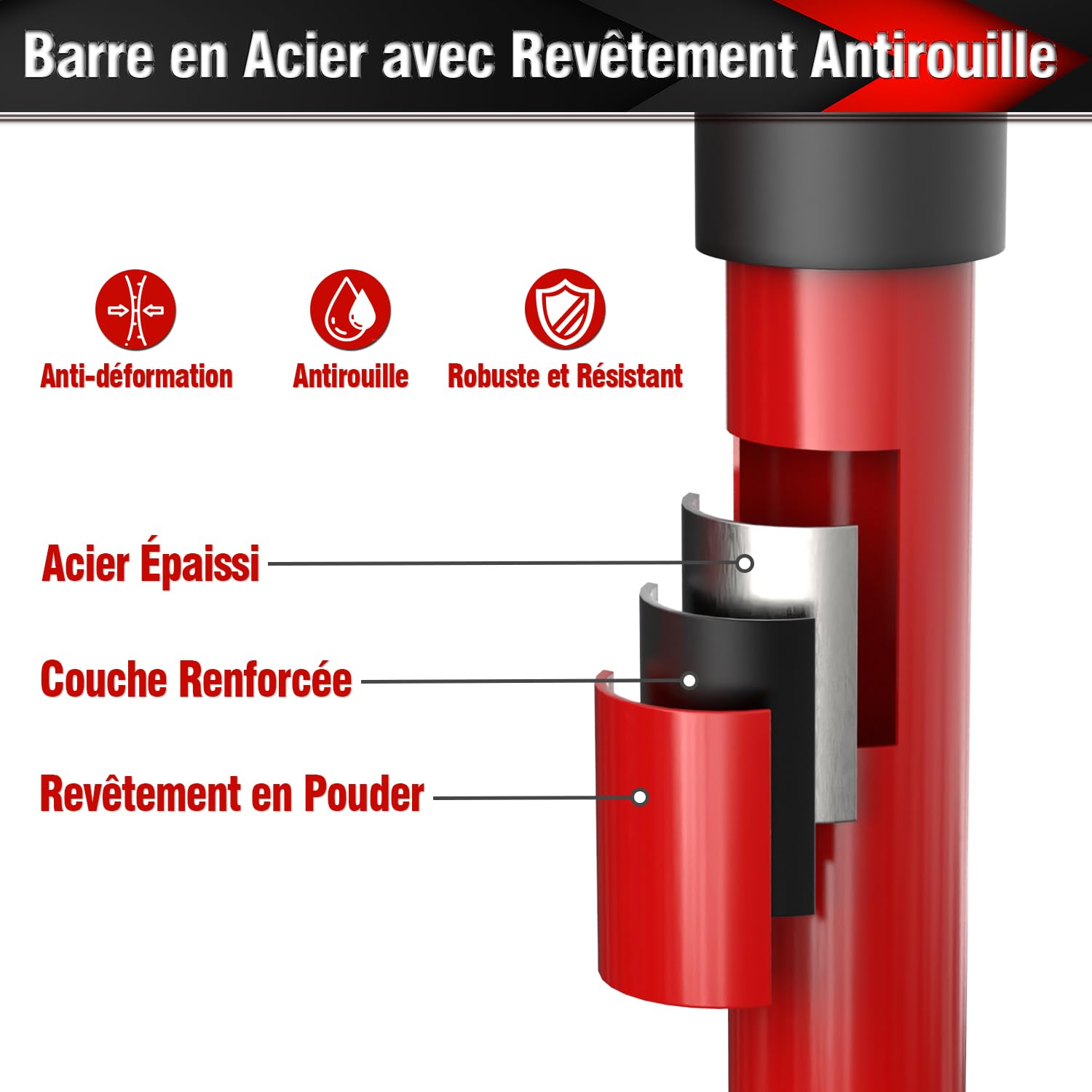 Detalle 2 de 3-H Étai télescopique réglable extensible 110–195 cm en acier épais (1 pièce) – charge max 75 kg