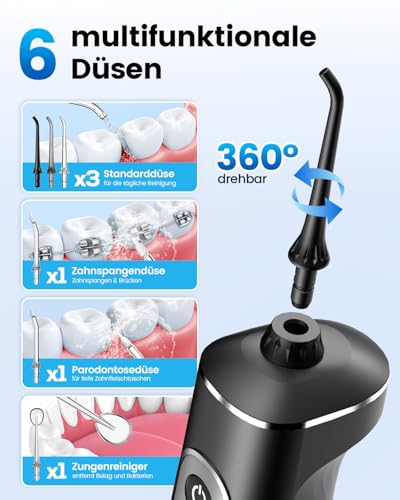 Detalle de JTF Irrigador Bucal Eléctrico 300 ml con 3+1 Modos y 6 Boquillas – Ideal para Ortodoncia y Encías Sensibles