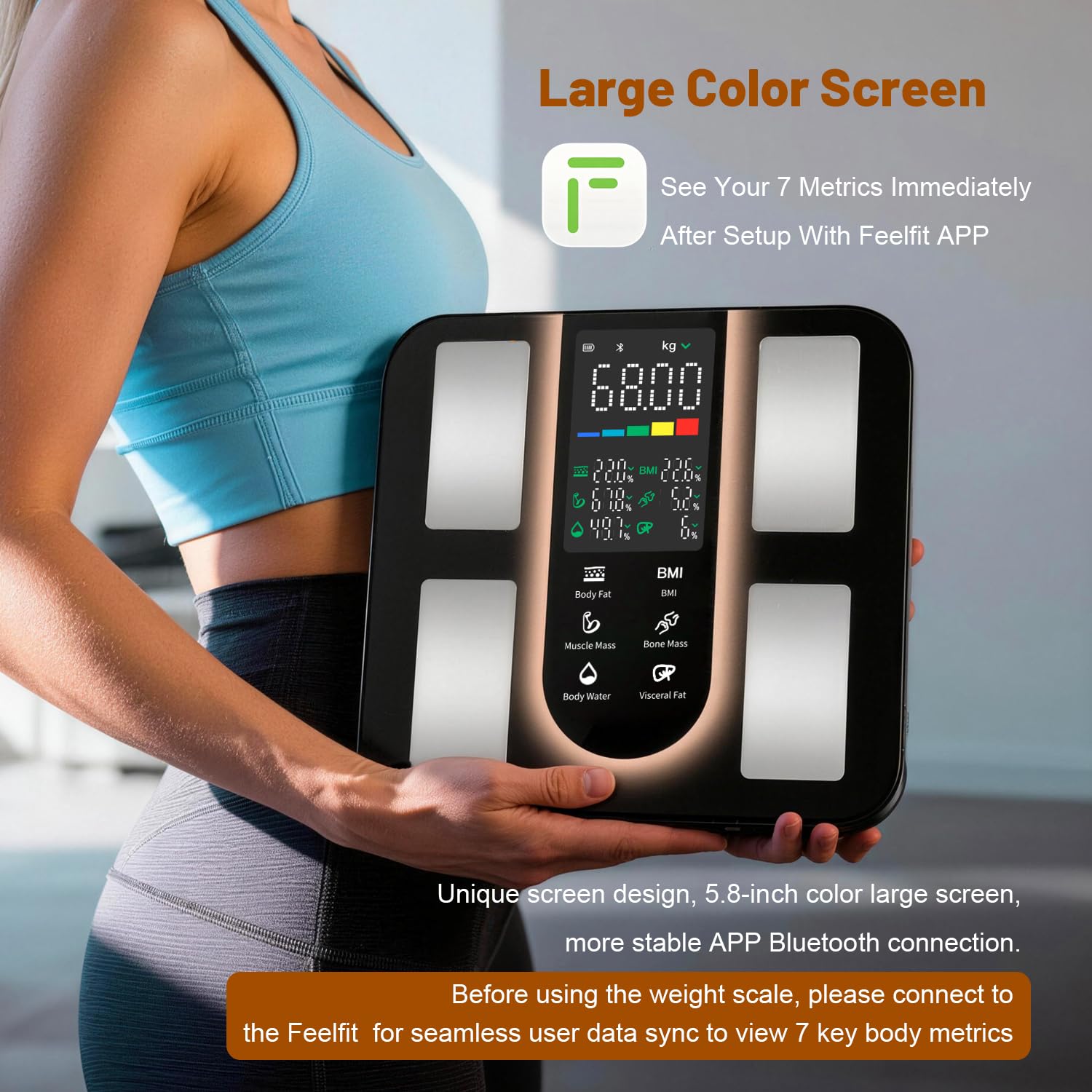 Detalle de LOBRULLT Smart Body Weight Scale, 5.8-Inch Display, Bluetooth, 23 Metrics