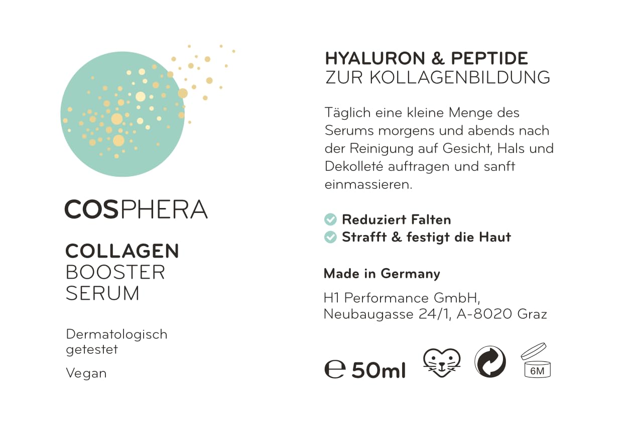Detalle 2 de Cosphera Collagen Booster Serum (50 ml) Vegan mit Hyaluronsäure, Peptiden & Vitamin B3