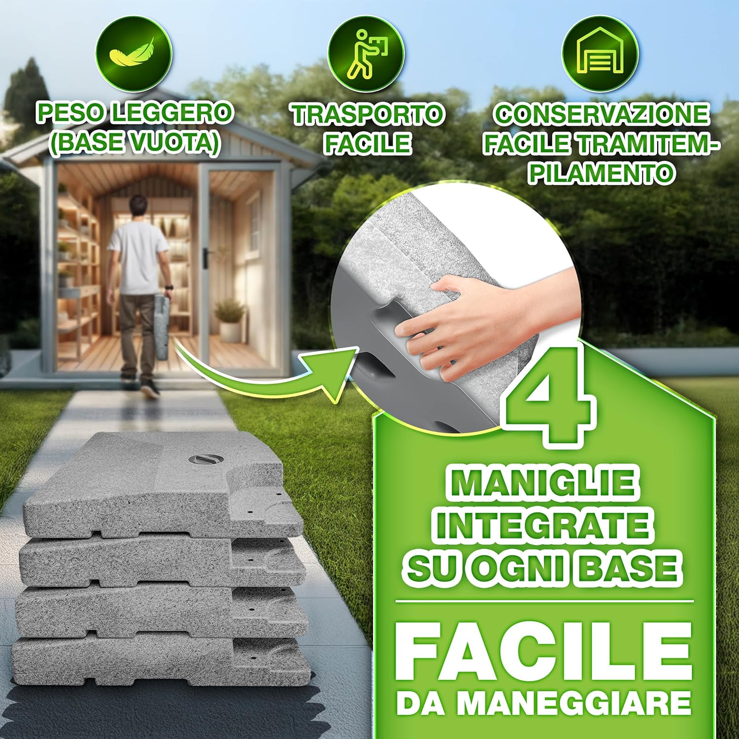 Thumbnail 1 de tillvex® Base per ombrellone 90 litri (120 kg sabbia) da 4 pezzi, decentrato con connettore metallico – grigio granito