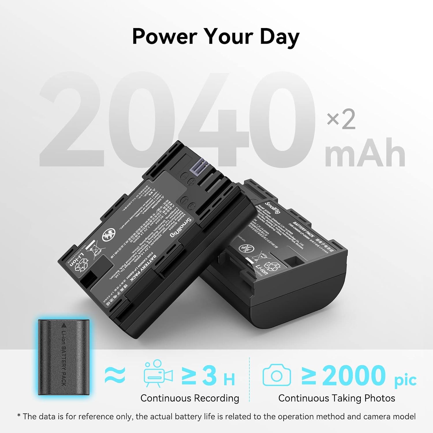 Thumbnail 3 de SMALLRIG LP-E6NH Batteries de Rechange – kit 2x 2040 mAh avec chargeur et LCD (Canon/R6 II, R5, 60D…)