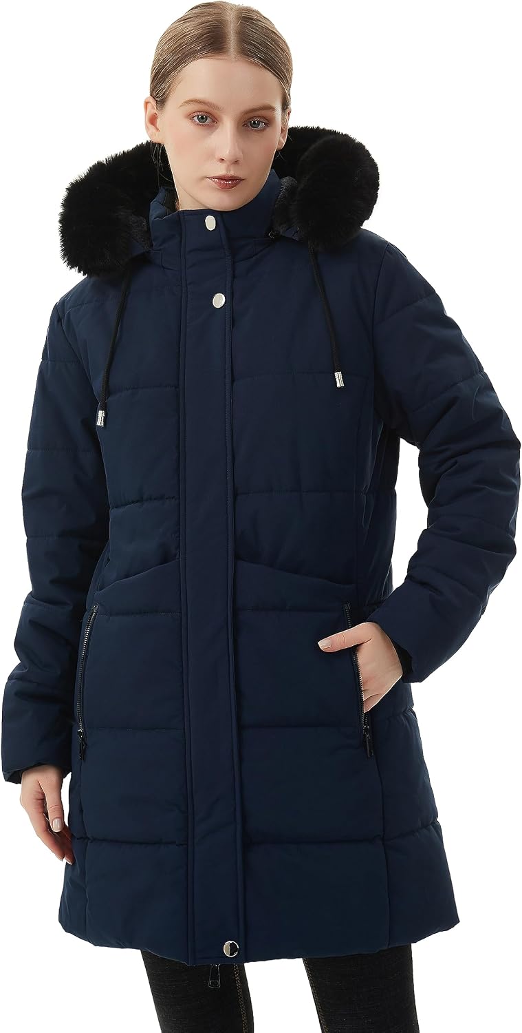 Detalle de MOERDENG Women's Long Winter Puffer Coat, Fleece Lined, Waterproof