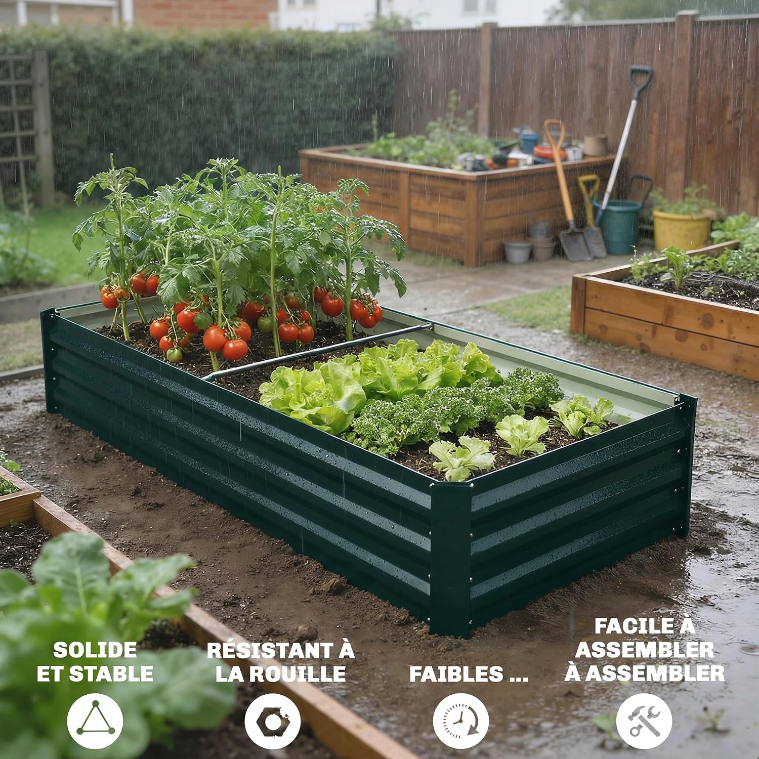 Detalle 2 de Outsunny Jardinière rectangulaire Potager en acier avec fond ouvert, 150 x 70 x 30 cm, noir