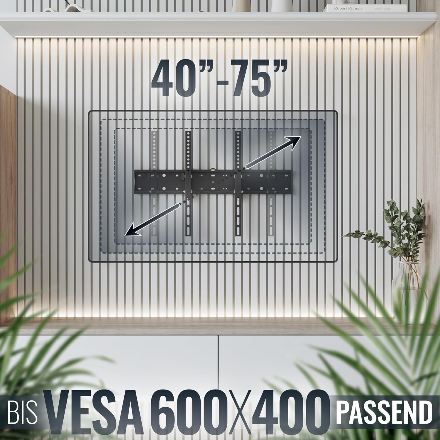 Detalle de RICOO TV-Wandhalterung N2164 – Neigbar, 40–75 Zoll, bis 40 kg, VESA 600×400