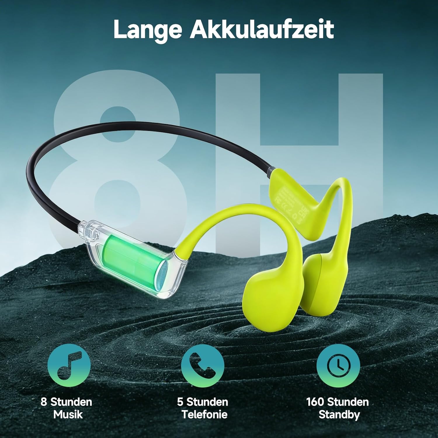 Detalle 2 de sunvito Knochenschall-Kopfhörer Schwimmen – Bluetooth 5.4, IPX8, 8 GB Speicher, Open-Ear