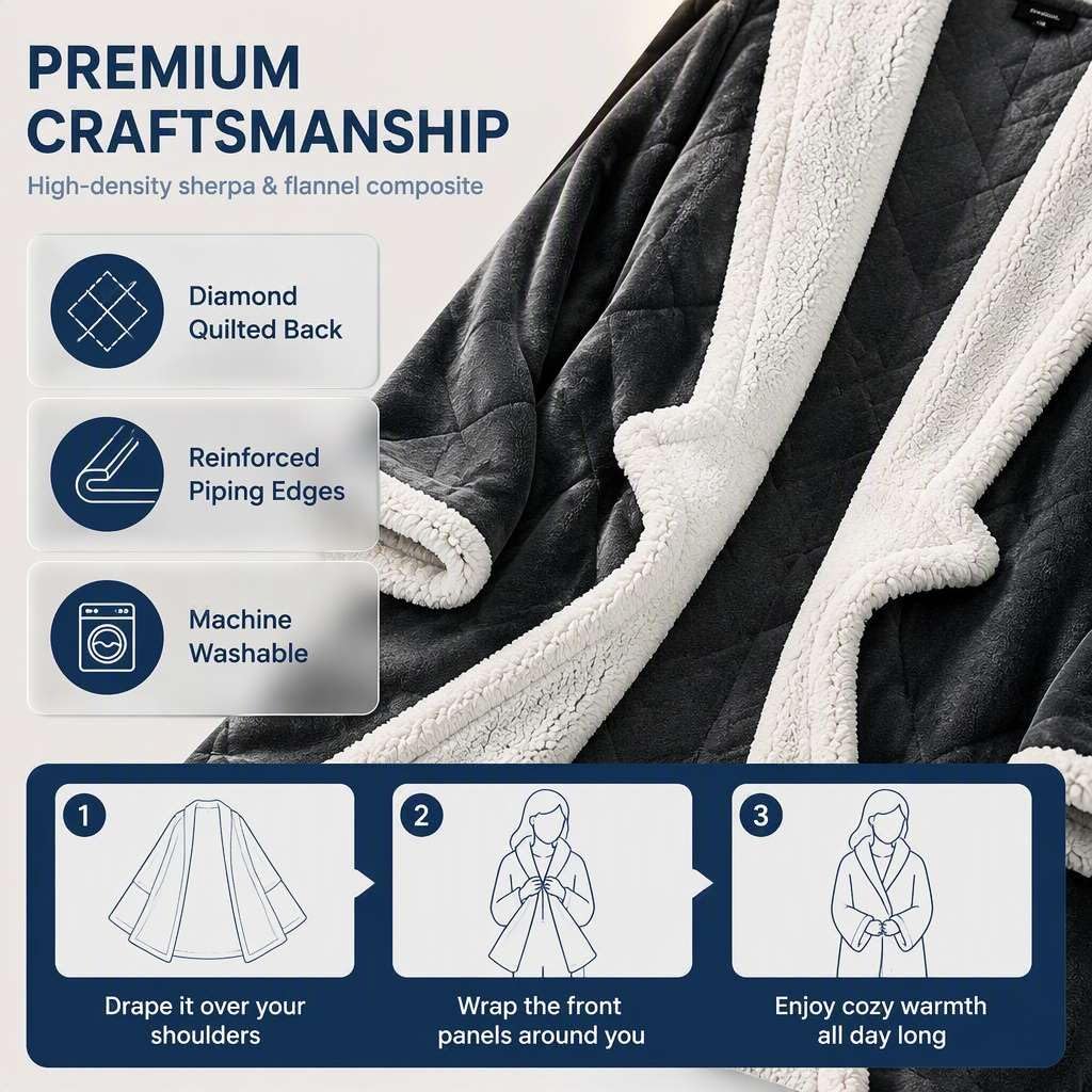 Detalle de Qosneoun 12564548 Wearable Heated Blanket with Sleeves, Foot Pockets and 9 Heat Levels