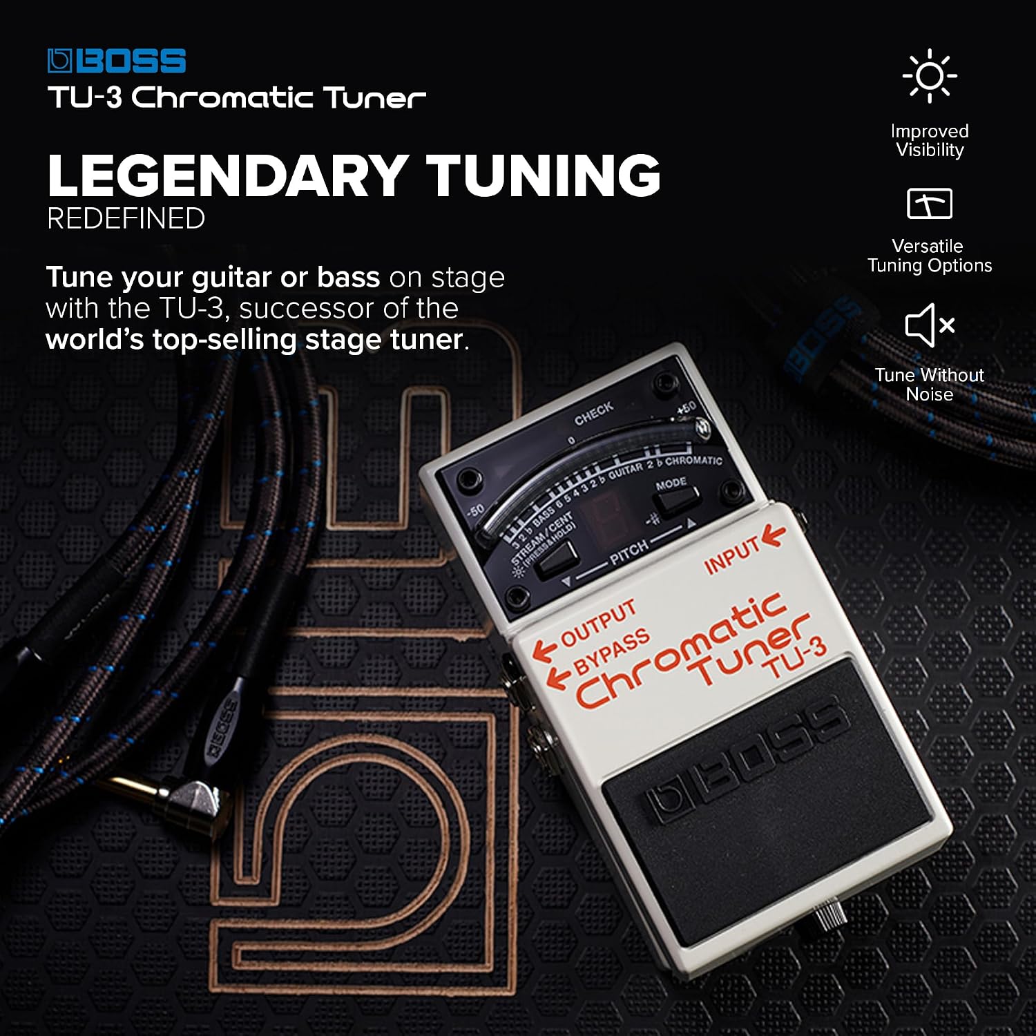 Detalle 2 de BOSS TU-3 Chromatic Tuner for Guitar and Bass, 21-Segment LED Meter