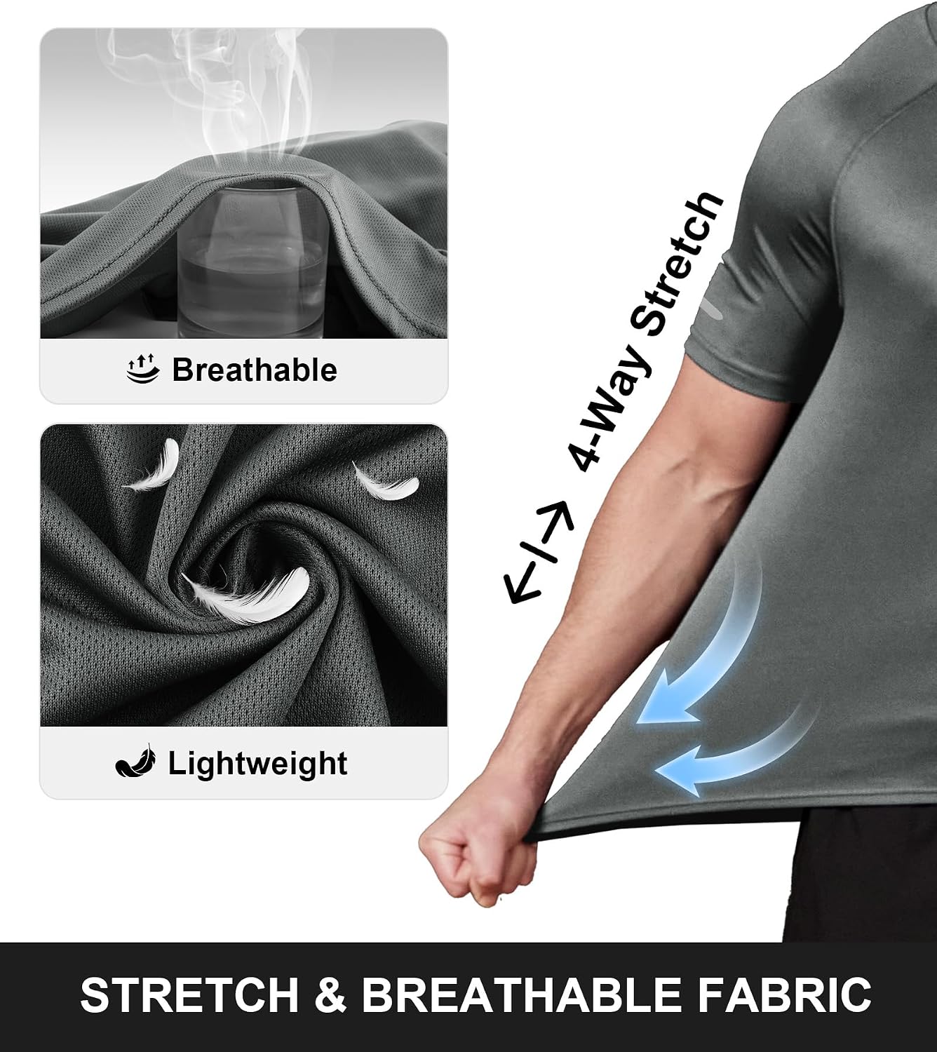 Detalle de ZITY 3 Pezzi T-Shirt Uomo Sportive – Set da allenamento in poliestere traspirante