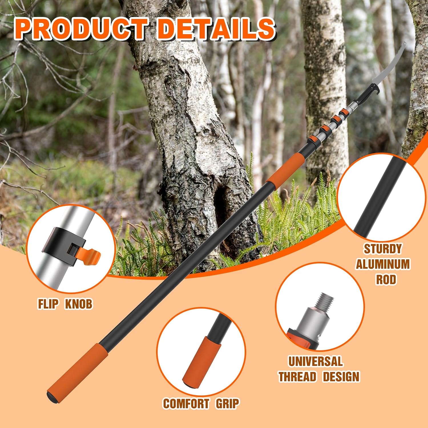 Thumbnail 1 de SISUPASSIE 7.2m Telescopic Pole Saw – Long Reach Pruning Saw with Durable Blade