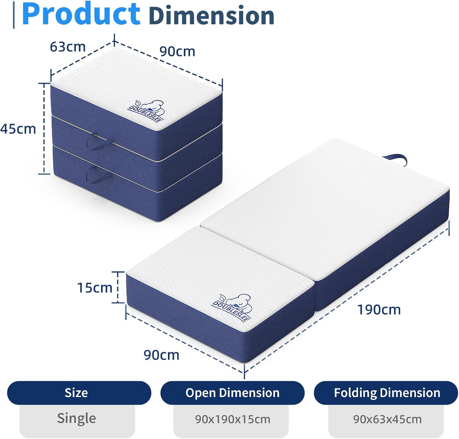 Detalle de Doubleslee 6 Inch memory foam folding mattress