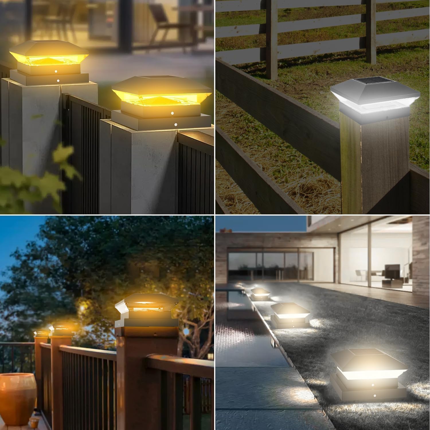 Detalle de NATPOW Solar Post Lights (Warm & Cool White) – IP65 fence post cap lamps, 2-pack