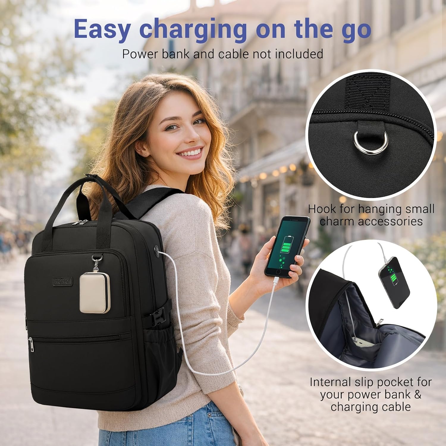 Detalle 2 de Kono Women's Laptop Backpack with Pouch Pocket: Spacious, Water-Resistant Work & Travel Bag for 15.6 Inch Laptops