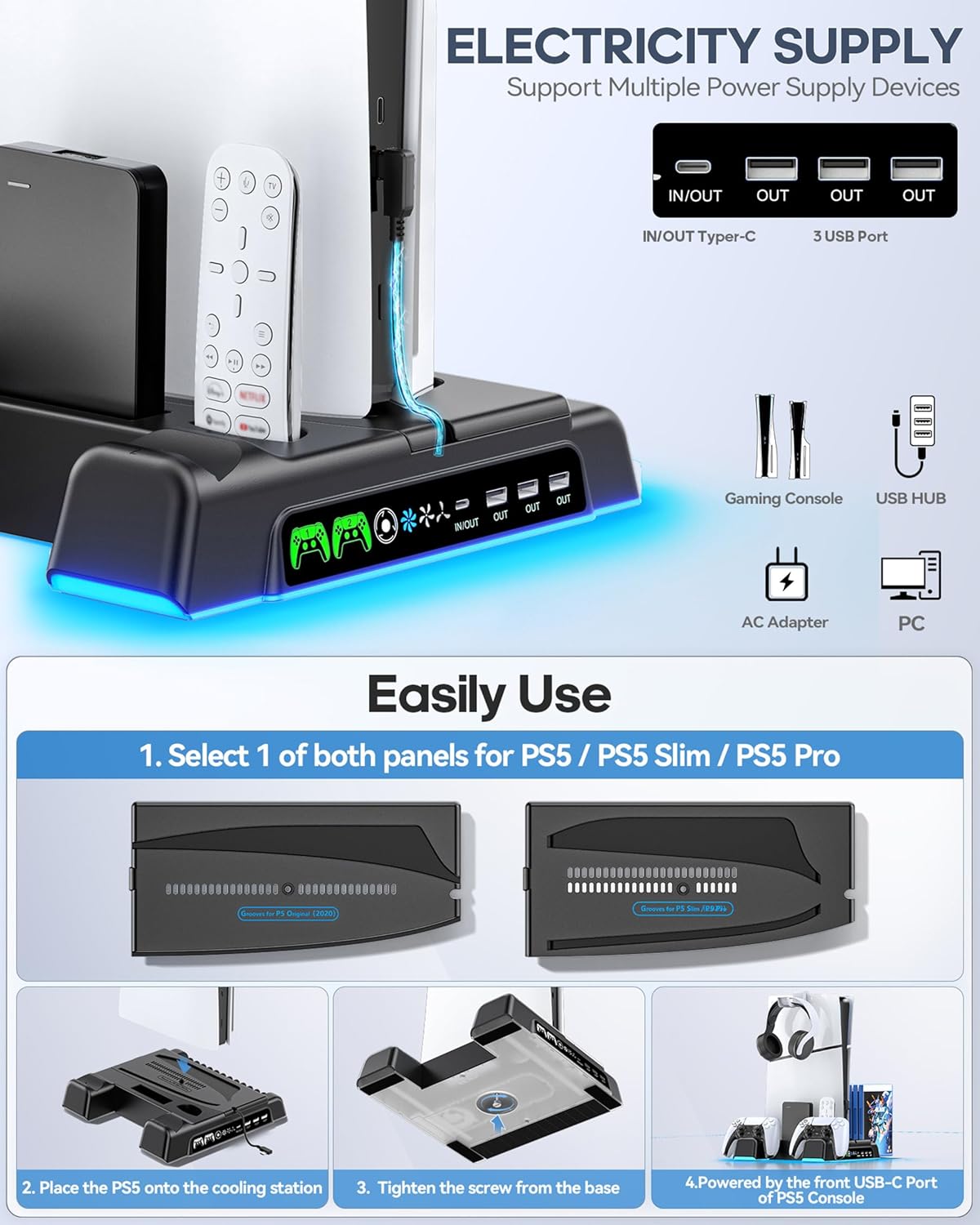 Thumbnail 4 de PS5 Slim Pro Stand and Cooling Station 1.63-inch fan